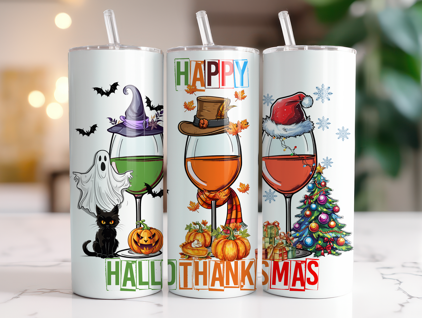 Happy HallowThanksMas Skinny Tumbler